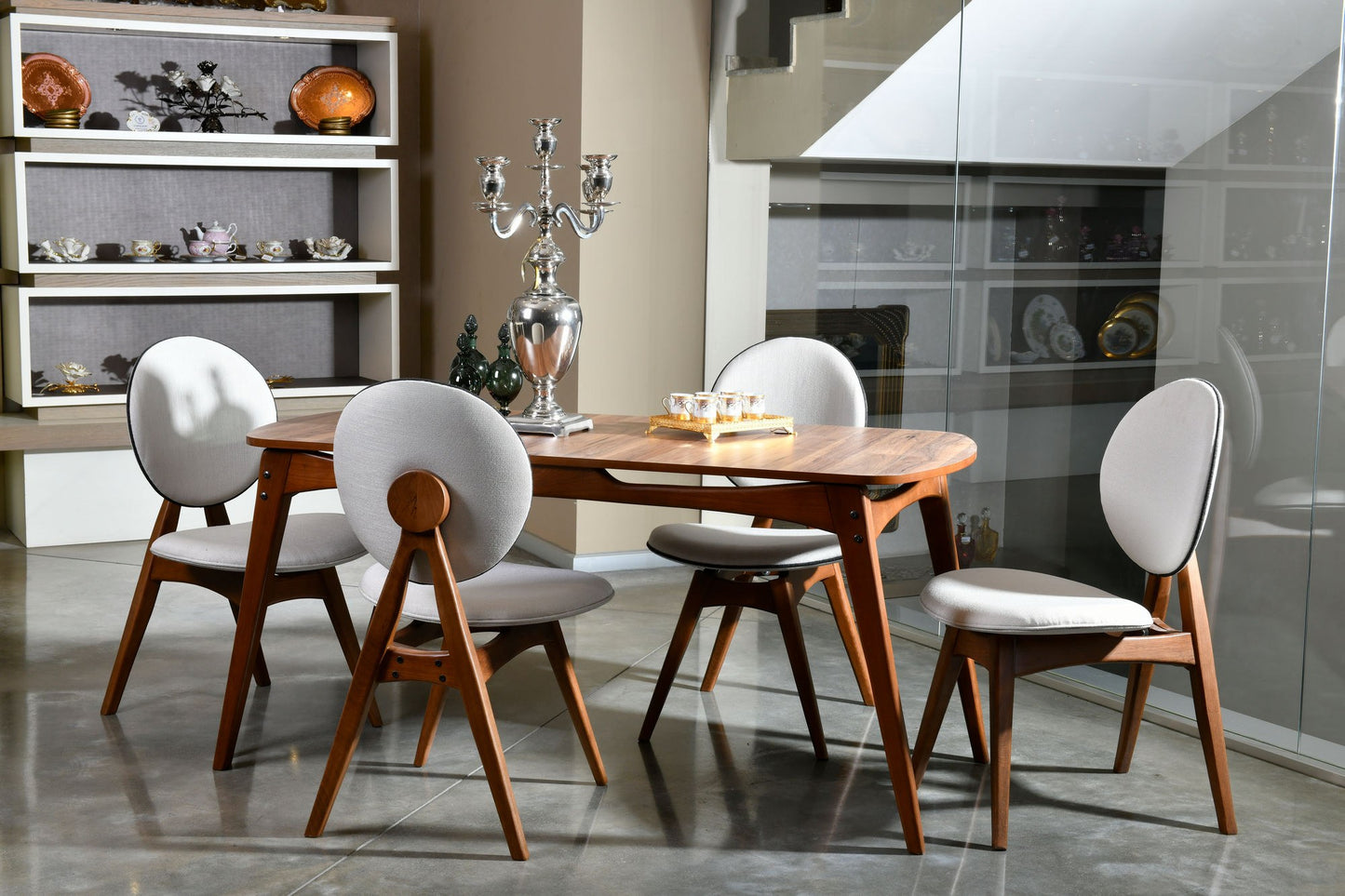 Set stolova i stolica (5 komada), Orah Krema, Touch Wooden - Cream